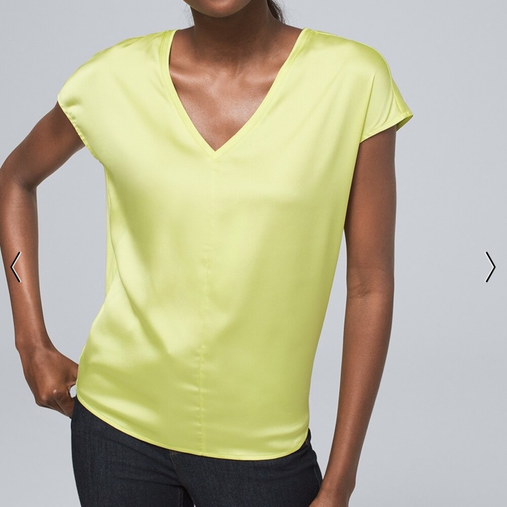 WHBM (New) Yellow Woven Front Jetsetter Tee